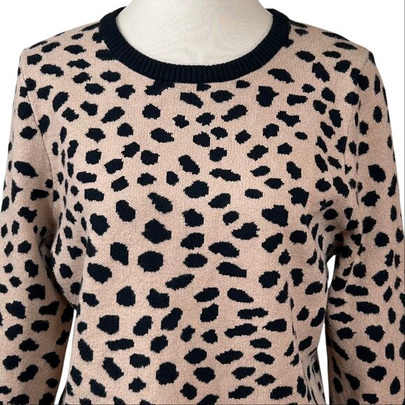 Halston Cheetah Animal Print Black Brown Long Sleeve Crewneck Sweater Size L - Picture 6 of 7